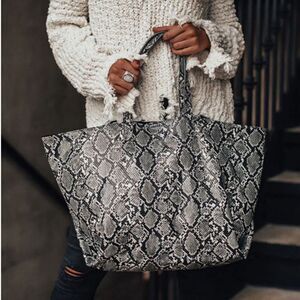 Urban Expressions Snake Embossed Tote Vegan leather Python Print Black & White